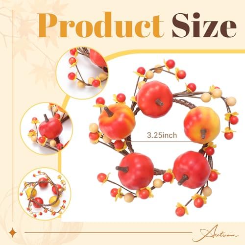 Daifunli 2 Pcs Fall Candle Rings Wreaths for Pillar 3.25 Inch Pumpkin Berry - Image 2
