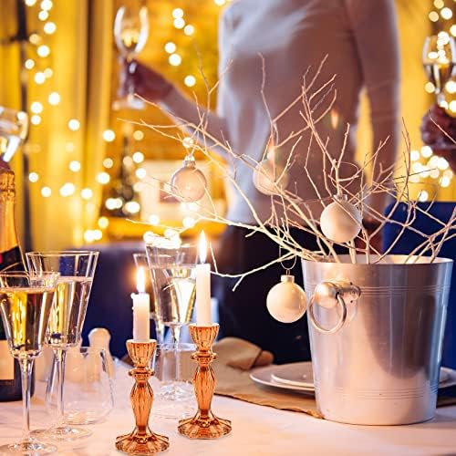 Glass Candle Holders, 2PCS Pillar Candle Holders Decorative Candlestick Holders Table Centerpieces Valentines Wedding Home Decor, Orange - Image 5