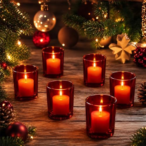 Mumufy 6 Pcs Red Glass Votive Candle Holders, 2"x1.4" Vintage Small Cups - Image 6