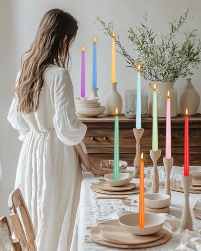 10" Colorful Candlesticks-12 Pack Tall Taper Candles-Unscented Dripless Candles 8 Hour Burn for Spring, Home Decor, Dinner, Holidays, Weddings,Christmas Home Decor - Image 3