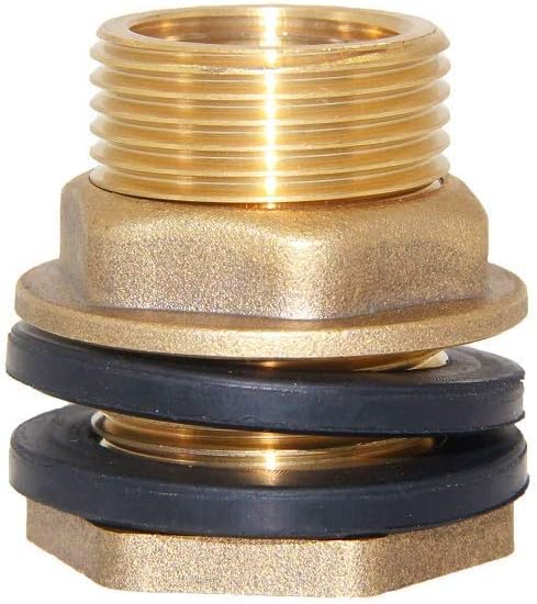 Joywayus 2pcs 3/4" Female 1" Male Soild Brass Water Tank Connector Bulkhead Tank Fitting With 2 Rubber Ring Stablizing