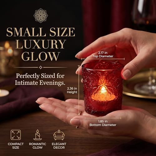 Ruby Red Mandala Glass Tealight Holders, 12 Pack - Image 3
