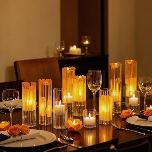yshengood 6 Pcs Glass Hurricane Candle Holder Ribbed Glass Candle Holder - Elegant & Easy to Use, Perfect for Wedding, Holiday, Party Decor, Home and Event Essential - Image 4