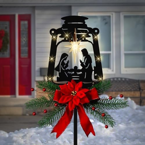 Solar Christmas Nativity Garden Stake, Lantern Silhouette Yard Stake by LimygusHomeGarden