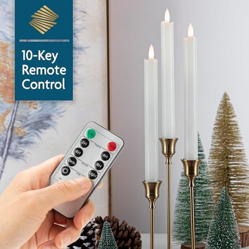 Flameless Taper Candles with Remote, Real Wax Battery Operated LED Candles Set with 3D Flickering Flame, 9.6" Realistic Dripless Candlesticks for Wedding Home Decor, 3 Pack White - Image 5