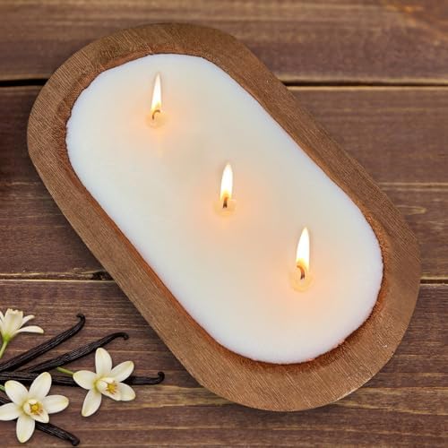 Aromatherapy Candle, SEVEYEE Vanilla Candle 3wicks 12oz, Large Wooden Bowl Candles for Women,Girl Birthday Gift by SEVEYEE