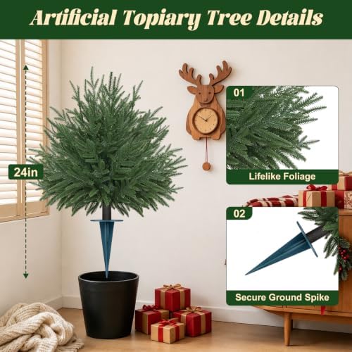 Artificial Norfolk Pine Tree Outdoor Christmas Decor, 2FT Topiary - Image 2