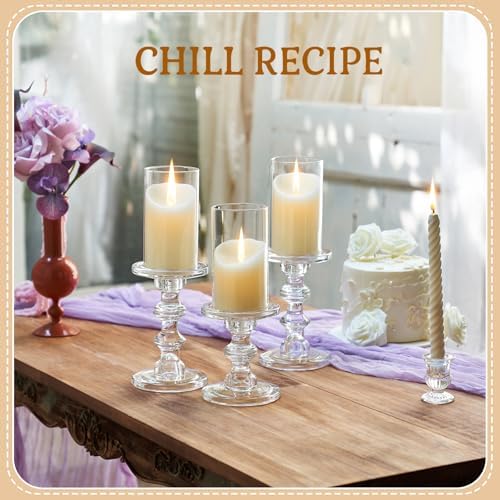 CHILL RECIPE Glass Candle Holder Set of 3, Big Heavy Tall Crystal Candlestick Holder for Pillar Candles Taper Candles, Christmas Decoration Wedding Table Dinning Church Centerpiece - Image 3