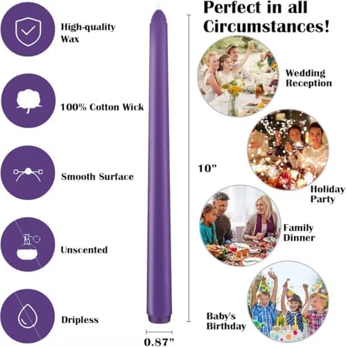 12 Pack 10 Inch Royal Purple Taper Candles - Image 7