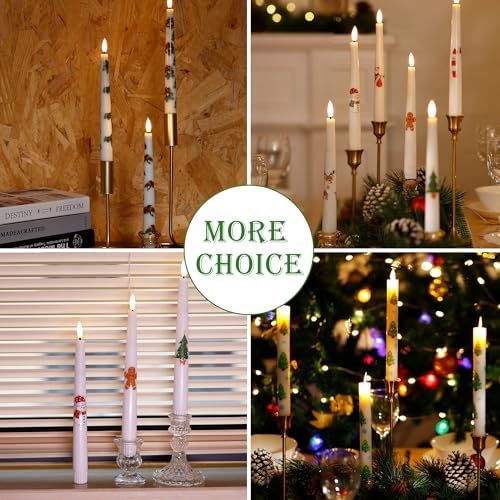 Christmas Flameless Taper Candles with Pine Leaves, Pine Cones, Bells - Image 6