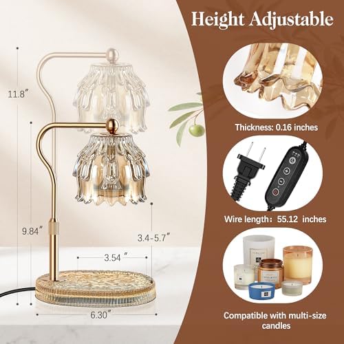Candle Warmer Lamp with Timer Dimmer, Wax Melts Glass Lamp for Gift, Amber - Image 6
