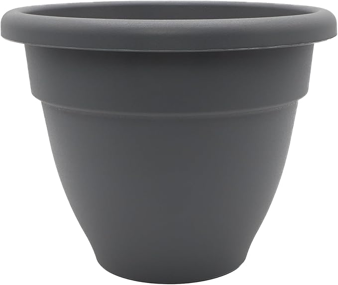 The HC Companies Caribbean Planter Pot - Outdoor & Indoor Plant Pot with Drainage Hole & Plug - Rolled Rim Plastic Pots for Plants & Flowers - Decorative Plant Pot (14" Warm Gray, Pack of 1)