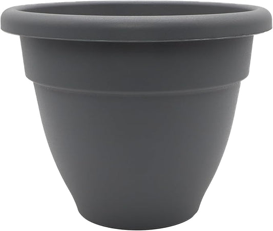 The HC Companies Caribbean Planter Pot - Outdoor & Indoor Plant Pot with Drainage Hole & Plug - Rolled Rim Plastic Pots for Plants & Flowers - Decorative Plant Pot (14" Warm Gray, Pack of 1)