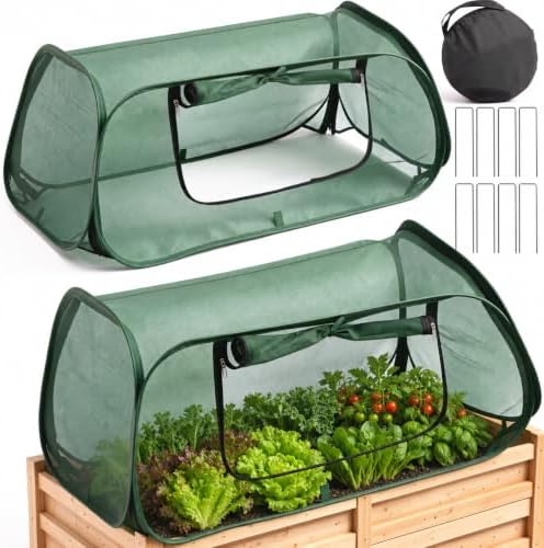 2Pack Garden Covers for Raised Beds, Pop Up Mesh Plant Covers for Outdoors, 30% Sunblock Plant Shade Tent, Crop Cage for Seedlings Vegetable Against Birds, Animals, with 8 Stakes (45"X22"X16") by Unknown