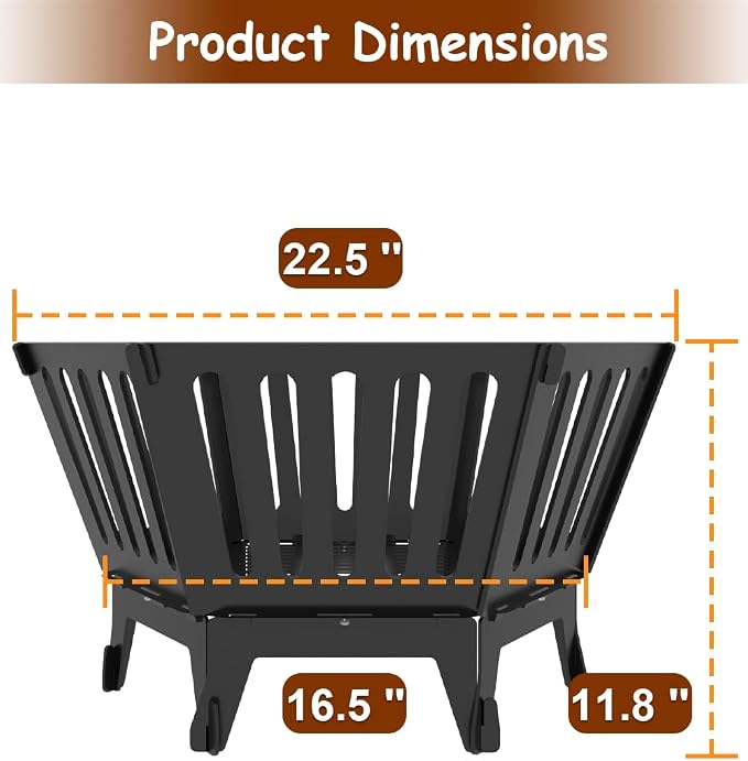 22.5 Inch Portable Hexagon Fire Pit with Travel Bag — Smokeless Patented Design Outdoor Wood Burning Fire Pit for Camping, Backyard, Patio, Bonfire, Picnic and BBQ, Vertical Hollow Style