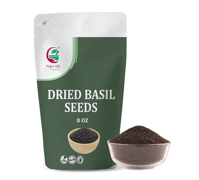 Dried Basil Seeds 8 oz – Sabja/Tukmaria Basil Seeds For Eating – Sweet Basil Seeds for Drinks, Desserts & Daily Use – By Yogi’s Gift®