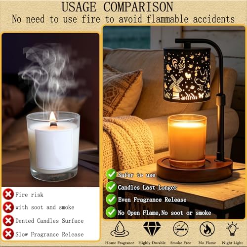 Candle Warmer Lamp,Candle Warmer,Wax Melt Warmer,Birthday Gifts for Women Mom Friend Sister, House Warming Gifts,Candle Holders for Home Decor,Wooden Base，with 2 Bulbs(Rooster) - Image 3