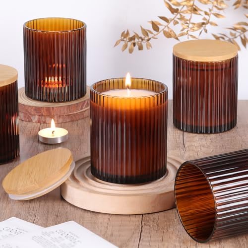 Amber Candle Jars with Lids, 8-Pack 12oz Ribbed Glass Candle Containers by sunnyfuture