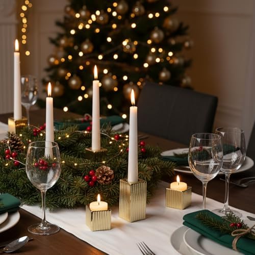 LETINE 12pcs Gold Vertical Stripe Glass Candlestick Holders - Chic Taper Candle Sticks Holder Set for Elegant Dining & Home Decor - Ideal for Christmas, Halloween, Thanksgiving - Image 6
