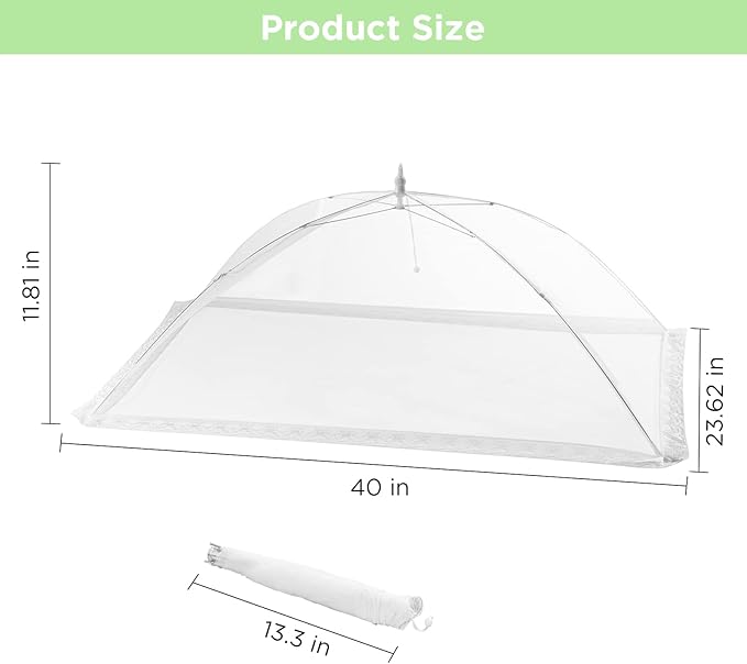 2 Pack Extra Large Mesh Food Covers for Outside (40 x 24 in) Collapsible and Reusable Food Tents Food Covers for Outdoors Picnic, BBQ, Camping, Party Supplies