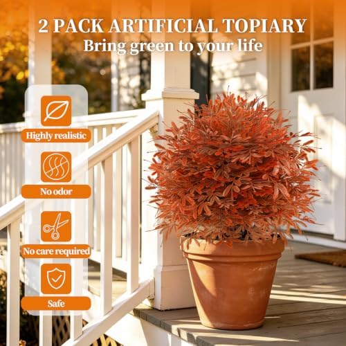 2 Pack Fall Artificial Cedar Topiary Balls with Ground Spike - Image 5