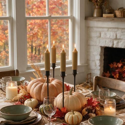 Sahara Beige Short Taper Candle 6 Inch Unscented Dripless Candlesticks,Up to 10-Hour Burn,Perfect for Fall Harvest Halloween Thanksgiving Dinners Parties and Home Décor,Set of 4 - Image 3