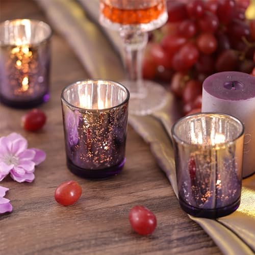 Volens Purple and Gold Party Decorations 12pcs Glass Votive Candle Holders - Image 5