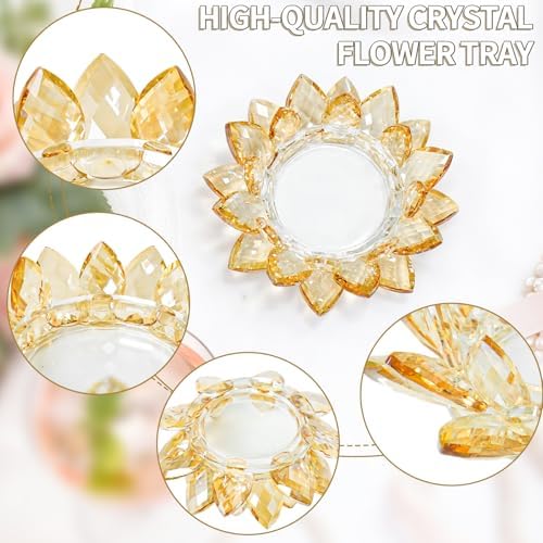 Large Crystal Lotus Tealight Candle Holder for Up to 6" Diameter Pillar Candlestick, Chunky Glass Votive Stand for Wedding, Party, Table Centerpiece Decor and Yoga Meditation (1, Gold) - Image 3