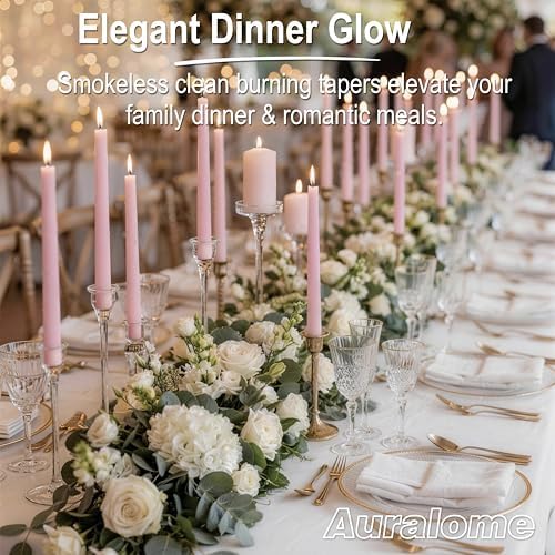 Pink Taper Candles 10-Inch - Pink Candlesticks 12 Pack Dripless Tapered Candle Unscented Tall Smokeless Long Burning Candle Sticks Paraffin Wax for Weddings Valentine’s Day Dinner - Image 6
