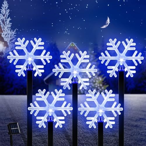 BRIGHTDECK Snowflake Solar Christmas Lights Outdoor, 5 Pack Yard Stakes by BRIGHTDECK