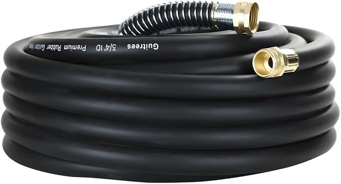 Guitrees 25FT 3/4 Heavy Duty Rubber Garden Hose - 300psi Working, 1000psi Burst - Hot/Cold Water - Five-Layered Braiding for Durability - Versatile for Gardening, Agriculture, Construction(Black)