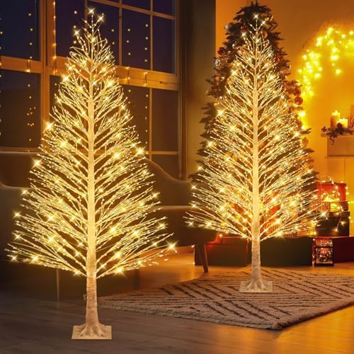 Rossesay 2 Pack 7ft-1500led Christmas Lighted Birch Tree Warm White Lights by Rossesay
