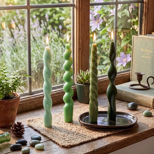 Nuanchu 4 Pcs Twisted Taper Candles,7.87 Inch,Pure,Sage Green2 - Image 3