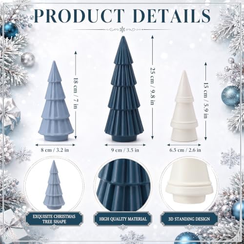 3 Pcs Neutral Christmas Tree Figurines,Dusty Blue - Image 3