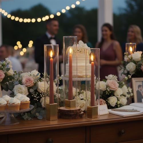 LETINE 14" Tall Hurricane Candle Holders with Gold Ribbed Taper Candle Holders Set of 9– Bulk Windproof Taper Candle Hurricane Glass for Outdoor&Indoors Wedding Centerpiece, Event & Home Decor - Image 5