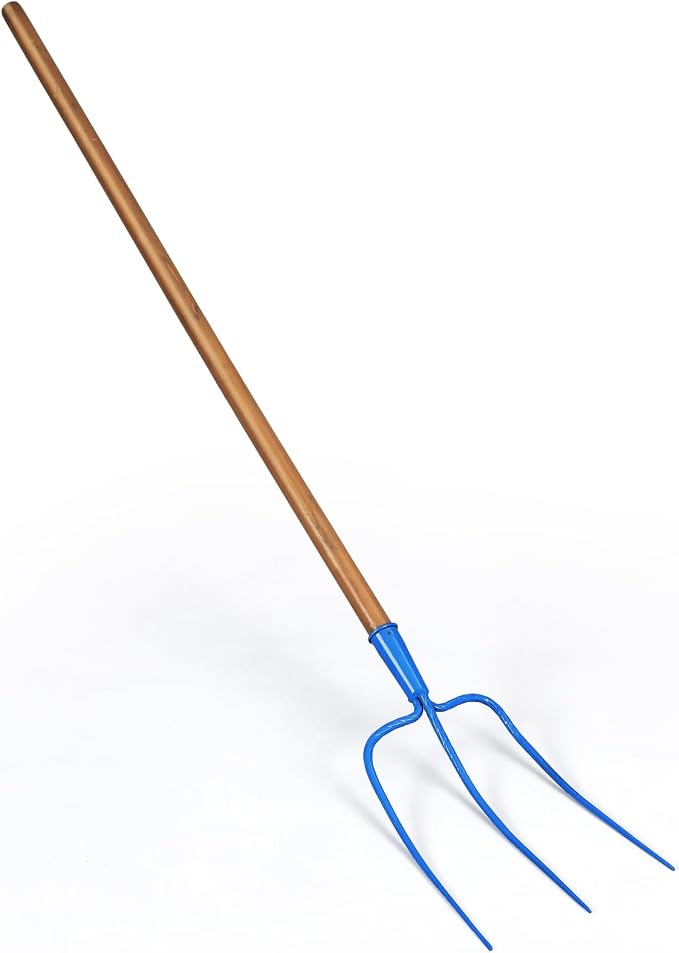 59 Inch Manure Fork Wood Handle 3 Tine Fork for Farm Stable Hay Ranch Bedding Garden