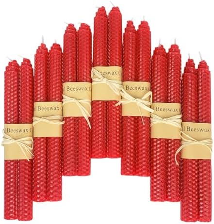 Lacaser Natural Beeswax Red Taper Candles Bulk Pack of 14 pcs, Unscented Red Long Candlesticks 9 Inches Each, Burning Time 4 Hours by PureWaxPureNature