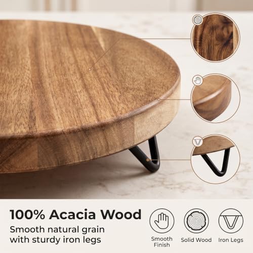 WILDMOS Decorative Round Wood Riser for Display,Pedestal Tray for Home or Kitchen and Bathroom Countertop Organizer,Farmhouse Kitchen Counter Decor Tray. (12-inch) - Image 4