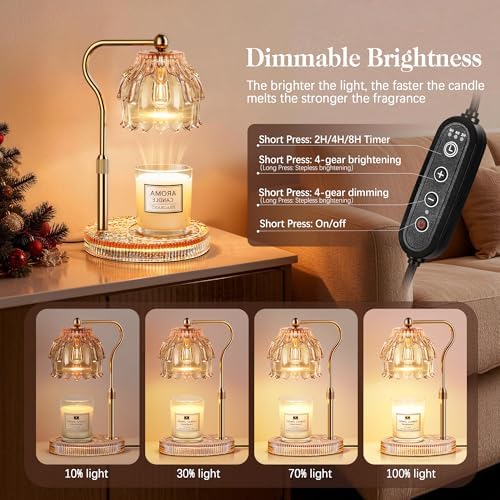 Candle Warmer Lamp with Timer Dimmer, Wax Melts Glass Lamp for Gift, Amber - Image 2