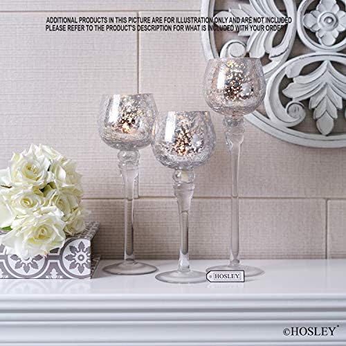 Hosley Set of 3 Crackle Metallic Glass Tealight Holders 12 Inch, 10 Inch, 9 Inch Elegant Home Decor for Ambient Lighting and Stylish Centerpieces and Gift - Image 2