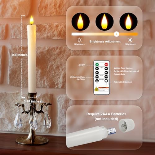 Homemory Real Wax LED Flameless Taper Candles with Timer, Dripless Fake Candlesticks with 3D Flickering Flame, 9.6 Inches White Window Candle for Fireplace Christmas Halloween - Image 6