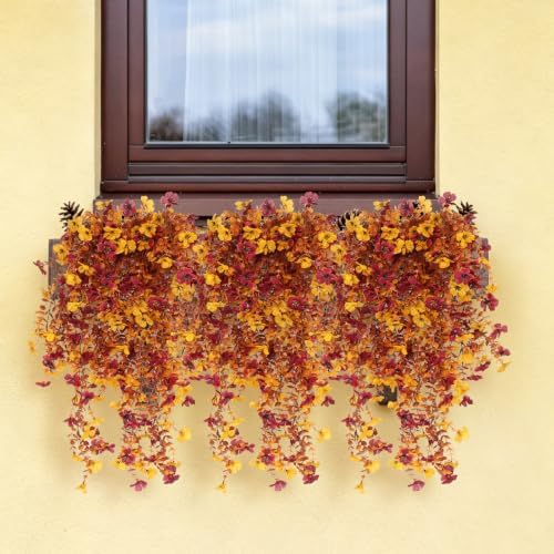 RECUTMS 3PCS Artificial Fall Hanging Flowers Fake Mums for Outdoors - Image 4