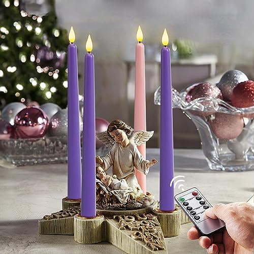 Homemory Battery-Operated LED Flickering Advent Candles, Set of 4 with Remote Timer - For Christmas Wreath - Image 3
