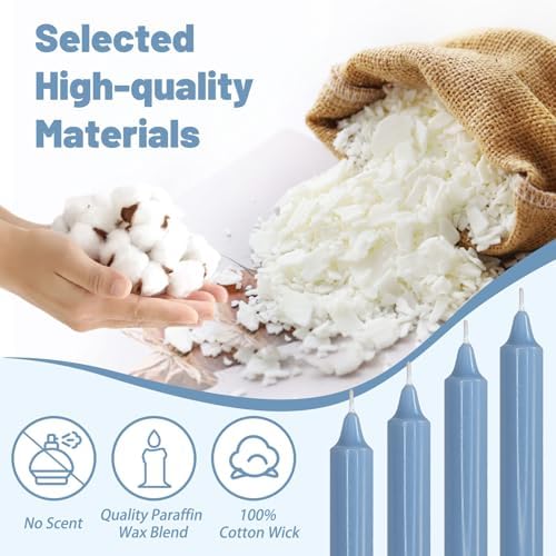 NJAO HOO Grey Blue Candlesticks 10 Inch Handmade Dripless Taper Candles Unscented Colored Candle Set, Pack of 4 - Up to 9-11 Hours Burn - Image 6