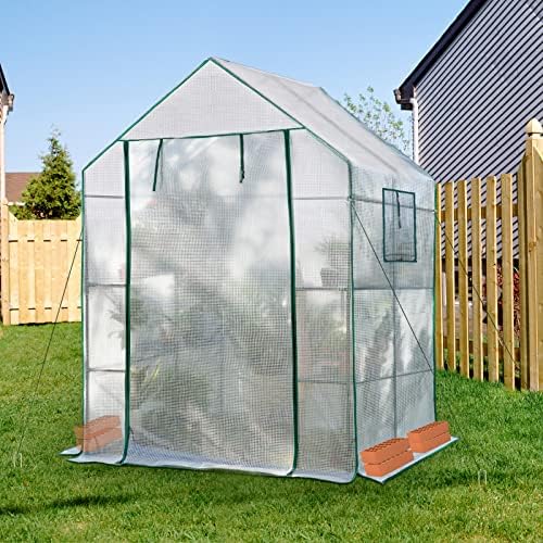 56x55x78 Walk-in Greenhouse for Outdoors, 3-Tier Plant House with 8 Shelves - Image 6