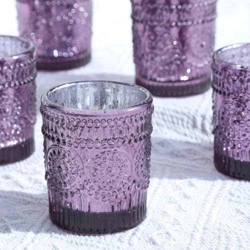 VOHO 12pcs Sunflower Purple Votive Candle Holders for Table Centerpiece by VOHO