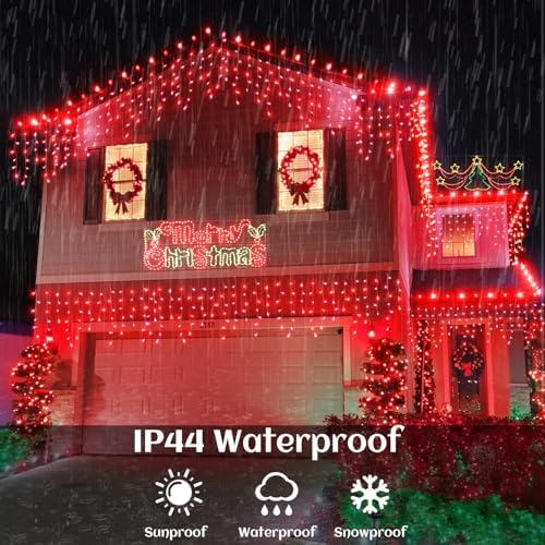 Red Christmas Icicle Lights for Outside – 66ft 640 LED Waterproof Curtain Lights with 120 Twinkle Drops, Outdoor Holiday Decorations for House Roof, Garden, Patio & Indoor Wall - Image 5