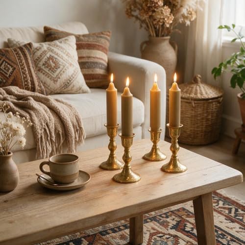 Mocha Beige Short Taper Candle Dripless Candlestick for Fall Harvest Halloween Thanksgiving Dinners Parties and Home Décor-6.5inch,4 Pack - Image 4
