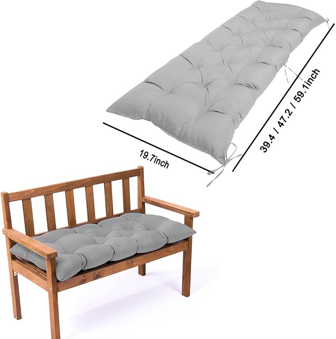 Srutirbo Indoor Outdoor Bench Cushion, Waterproof Swing Cushion Seat Chair Replacement Pads Pillow for Lounger Garden Furniture Patio Metal Wooden (Light Grey, 47 * 20inch)