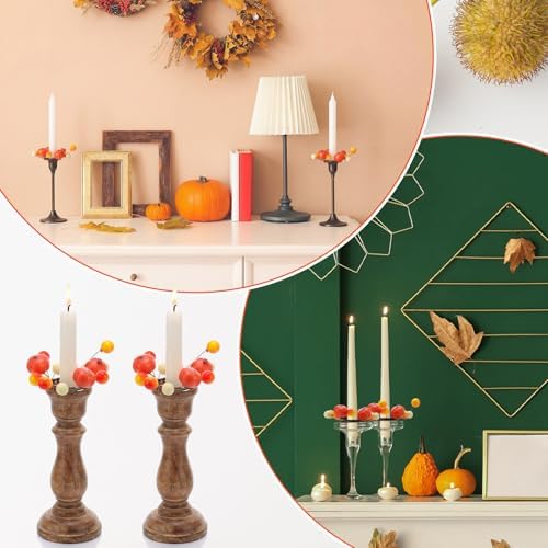 Daifunli 2 Pcs Fall Candle Rings Wreath for Taper 1.25 Inch Pumpkin Berry - Image 3